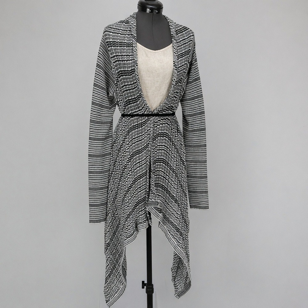 Ioanna Kourbela Cardigan Handkerchief Hem Striped Knit Monochrome‎ Women's M